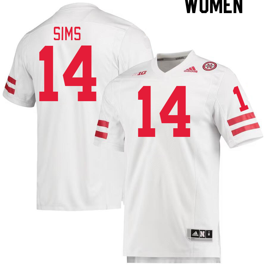 Women #14 Jeff Sims Nebraska Cornhuskers College Football Jerseys Stitched Sale-White - Click Image to Close